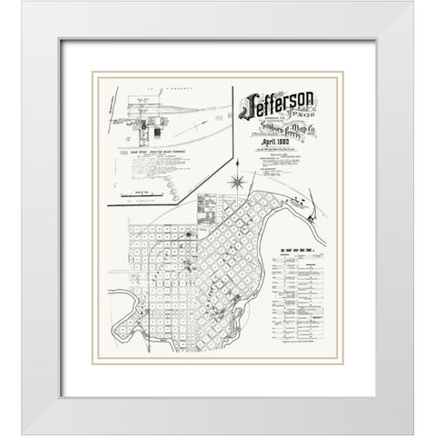 Jefferson Texas - Sanborn 1890 White Modern Wood Framed Art Print with Double Matting by Sanborn