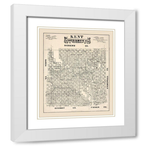 Kent County Texas - Hall 1888  White Modern Wood Framed Art Print with Double Matting by Hall