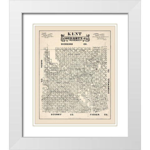 Kent County Texas - Hall 1888  White Modern Wood Framed Art Print with Double Matting by Hall