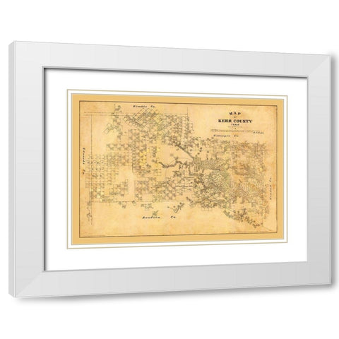 Kerr County Texas - Walsh 1879  White Modern Wood Framed Art Print with Double Matting by Walsh