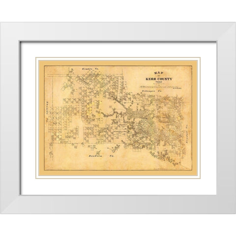 Kerr County Texas - Walsh 1879  White Modern Wood Framed Art Print with Double Matting by Walsh