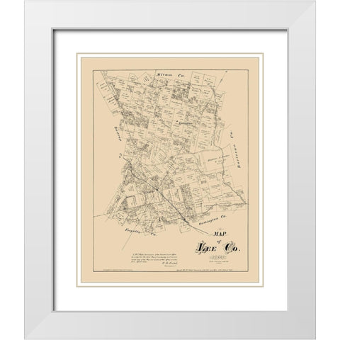 Lee County Texas - Walsh 1879  White Modern Wood Framed Art Print with Double Matting by Walsh