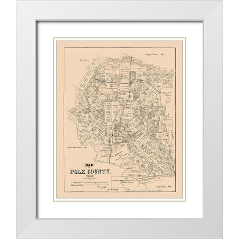 Polk County Texas - Walsh 1879  White Modern Wood Framed Art Print with Double Matting by Walsh