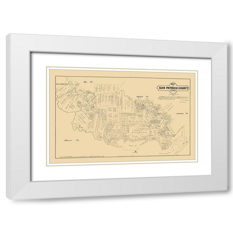 San Patricio County Texas - Walsh 1879  White Modern Wood Framed Art Print with Double Matting by Walsh