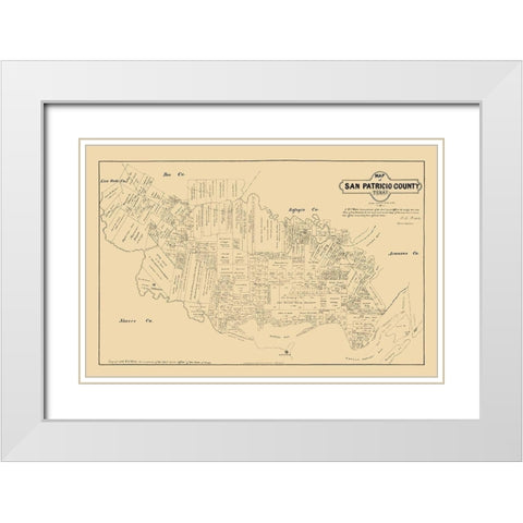 San Patricio County Texas - Walsh 1879  White Modern Wood Framed Art Print with Double Matting by Walsh