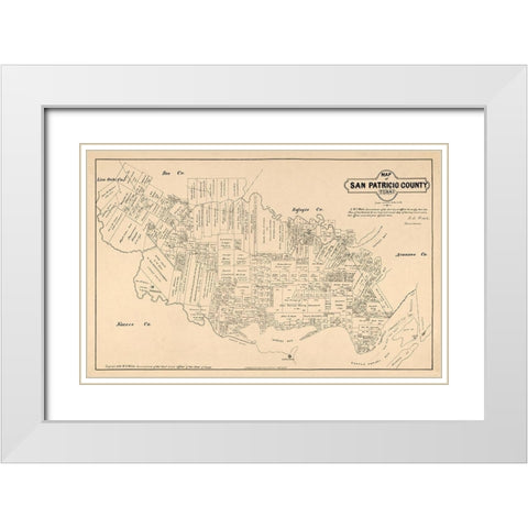 San Patricio County Texas - Walsh 1879  White Modern Wood Framed Art Print with Double Matting by Walsh