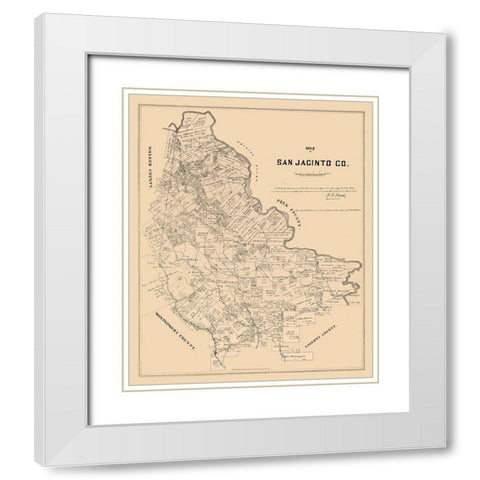 San Jacinto County Texas - Walsh 1879  White Modern Wood Framed Art Print with Double Matting by Walsh
