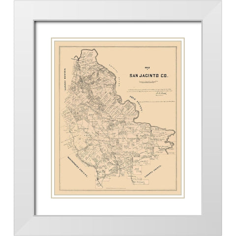 San Jacinto County Texas - Walsh 1879  White Modern Wood Framed Art Print with Double Matting by Walsh