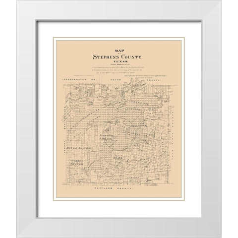 Stephens County Texas - Walsh 1879  White Modern Wood Framed Art Print with Double Matting by Walsh