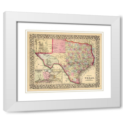 Texas County Map - Mitchell 1870  White Modern Wood Framed Art Print with Double Matting by Mitchell