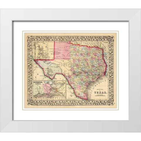 Texas County Map - Mitchell 1870  White Modern Wood Framed Art Print with Double Matting by Mitchell