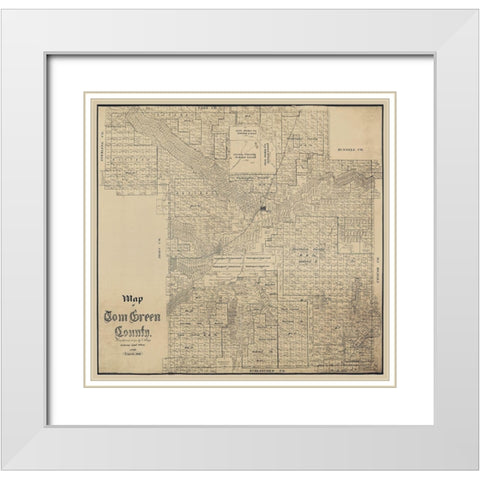 Tom Green County Texas - Schutze 1892  White Modern Wood Framed Art Print with Double Matting by Schutze