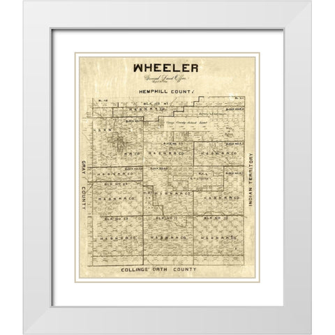 Wheeler County Texas -1887 White Modern Wood Framed Art Print with Double Matting by Unknown