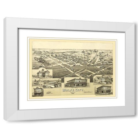 Wolfe City Texas - Fowler 1891 White Modern Wood Framed Art Print with Double Matting by Fowler
