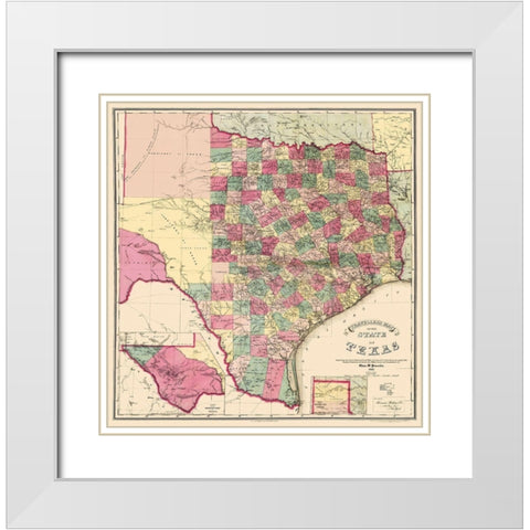 Texas - Pressler 1867 White Modern Wood Framed Art Print with Double Matting by Pressler