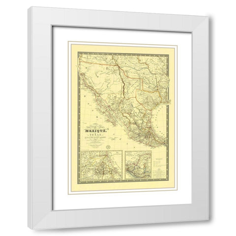New Map of Mexico and Texas - 1840 White Modern Wood Framed Art Print with Double Matting by Unknown
