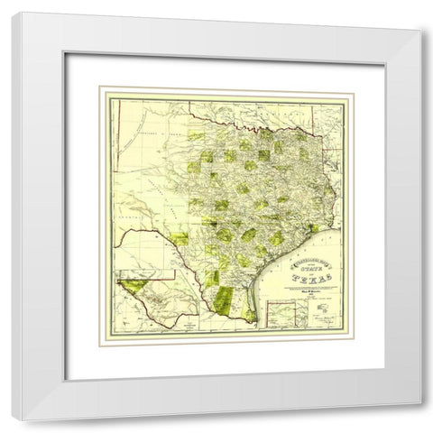 Travellers Map of the State of Texas 1867 White Modern Wood Framed Art Print with Double Matting by Pressler