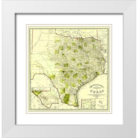 Travellers Map of the State of Texas 1867 White Modern Wood Framed Art Print with Double Matting by Pressler