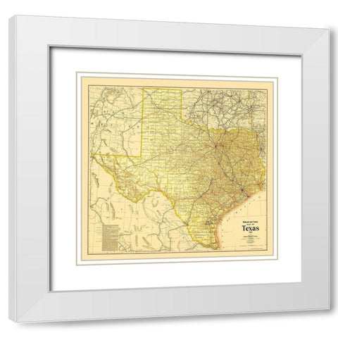 Railroad and County Map of Texas - 1908 White Modern Wood Framed Art Print with Double Matting by Thompson