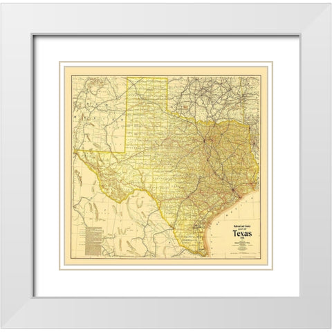 Railroad and County Map of Texas - 1908 White Modern Wood Framed Art Print with Double Matting by Thompson