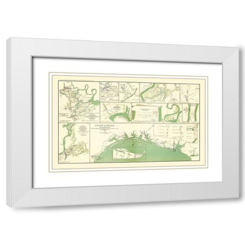 10 Views of Texas Coast and Defenses - Walker 1864 White Modern Wood Framed Art Print with Double Matting by Walker