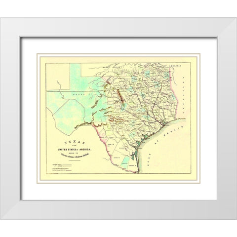 Galveston, Houston, Henderson Railroad 1872 White Modern Wood Framed Art Print with Double Matting by King