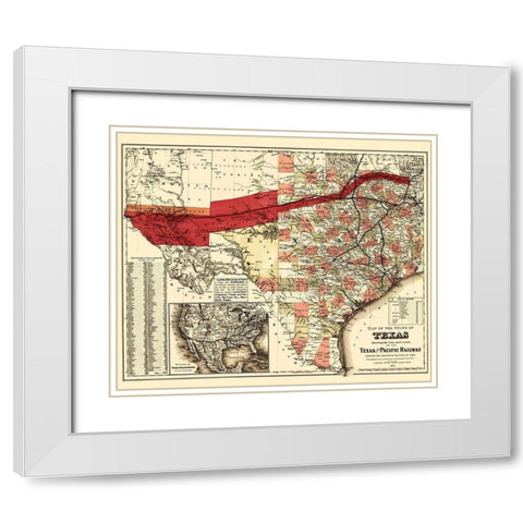Texas and Pacific Railway - Colton 1873 White Modern Wood Framed Art Print with Double Matting by Colton