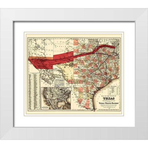 Texas and Pacific Railway - Colton 1873 White Modern Wood Framed Art Print with Double Matting by Colton