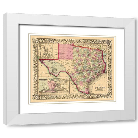 Texas with an Inset of Galveston Bay White Modern Wood Framed Art Print with Double Matting by Mitchell