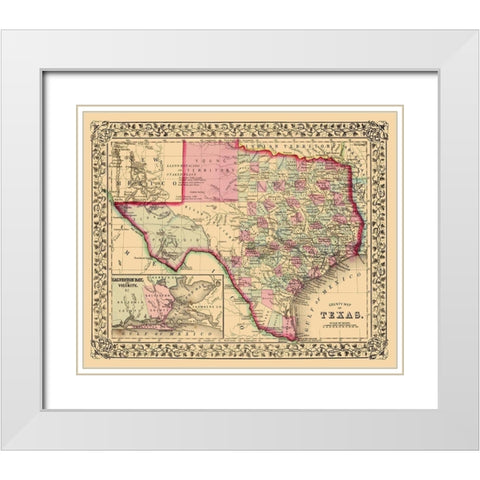 Texas with an Inset of Galveston Bay White Modern Wood Framed Art Print with Double Matting by Mitchell