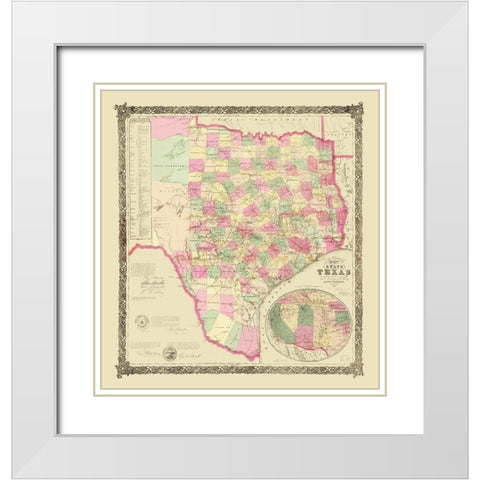 Texas - USGLO 1867 White Modern Wood Framed Art Print with Double Matting by USGLO