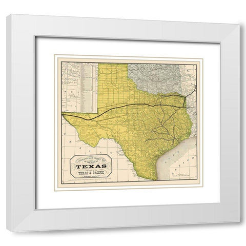 Texas Geographical Map 1876 White Modern Wood Framed Art Print with Double Matting by Unknown