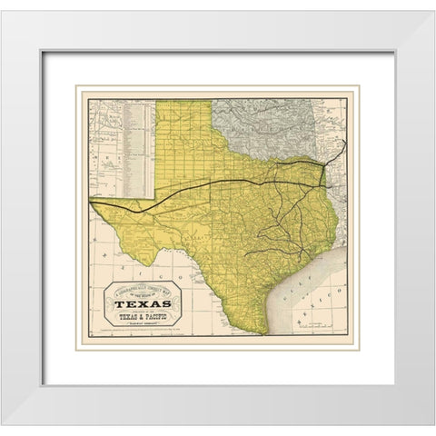 Texas Geographical Map 1876 White Modern Wood Framed Art Print with Double Matting by Unknown