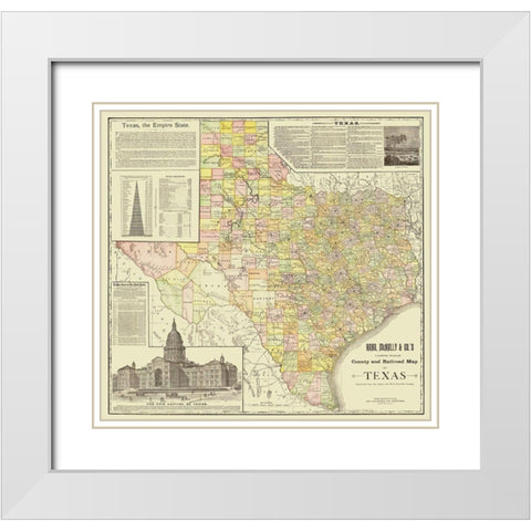 Texas - Rand McNally 1891 White Modern Wood Framed Art Print with Double Matting by Rand McNally
