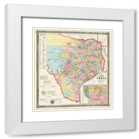 Texas State of J de Cordova - Colton 1856 White Modern Wood Framed Art Print with Double Matting by Colton