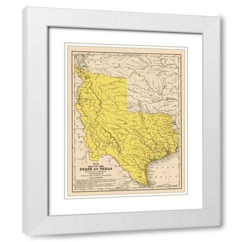 Texas Geographical - Mitchell 1847 White Modern Wood Framed Art Print with Double Matting by Mitchell