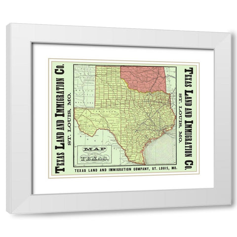 Texas - Texas Land and Immigration 1876 White Modern Wood Framed Art Print with Double Matting by Texas Land and Immigration