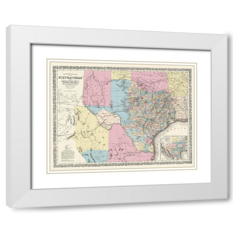 Texas and Part of Mexico - Desilver 1861 White Modern Wood Framed Art Print with Double Matting by Desilver