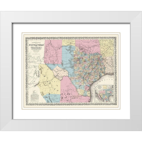 Texas and Part of Mexico - Desilver 1861 White Modern Wood Framed Art Print with Double Matting by Desilver