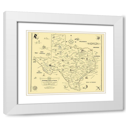 Texas Literary Map - National Bank of Dallas 1955 White Modern Wood Framed Art Print with Double Matting by National Bank of Dallas