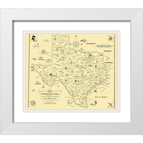 Texas Literary Map - National Bank of Dallas 1955 White Modern Wood Framed Art Print with Double Matting by National Bank of Dallas
