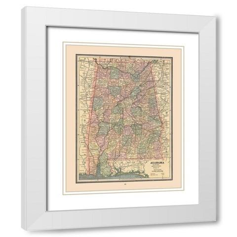 Alabama, United States - Cram 1888 White Modern Wood Framed Art Print with Double Matting by Cram