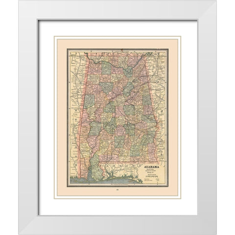 Alabama, United States - Cram 1888 White Modern Wood Framed Art Print with Double Matting by Cram