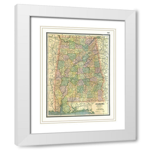 Alabama - Johnson 1888 White Modern Wood Framed Art Print with Double Matting by Johnson