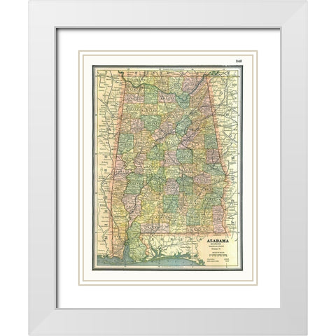 Alabama - Johnson 1888 White Modern Wood Framed Art Print with Double Matting by Johnson