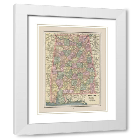 Alabama - Cram 1892 White Modern Wood Framed Art Print with Double Matting by Cram