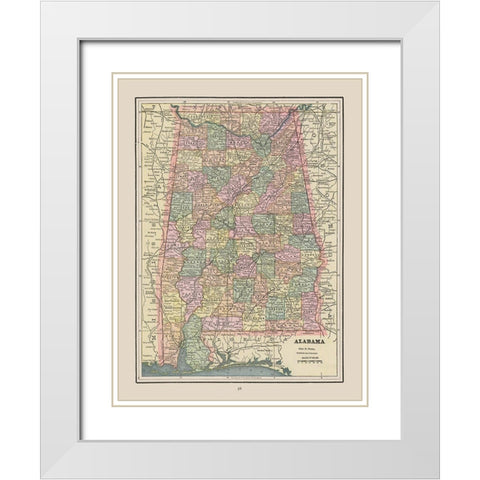 Alabama - Cram 1892 White Modern Wood Framed Art Print with Double Matting by Cram