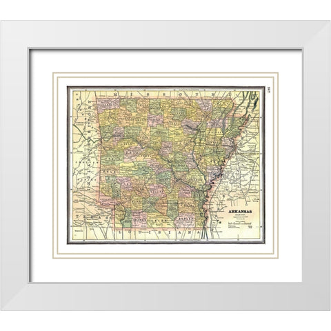 Arkansas - Johnson 1888 White Modern Wood Framed Art Print with Double Matting by Johnson