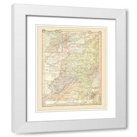 Middle Atlantic States - Monteith 1882 White Modern Wood Framed Art Print with Double Matting by Monteith