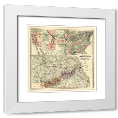 Atlantic and Pacific Railroad - Colton 1873 White Modern Wood Framed Art Print with Double Matting by Colton